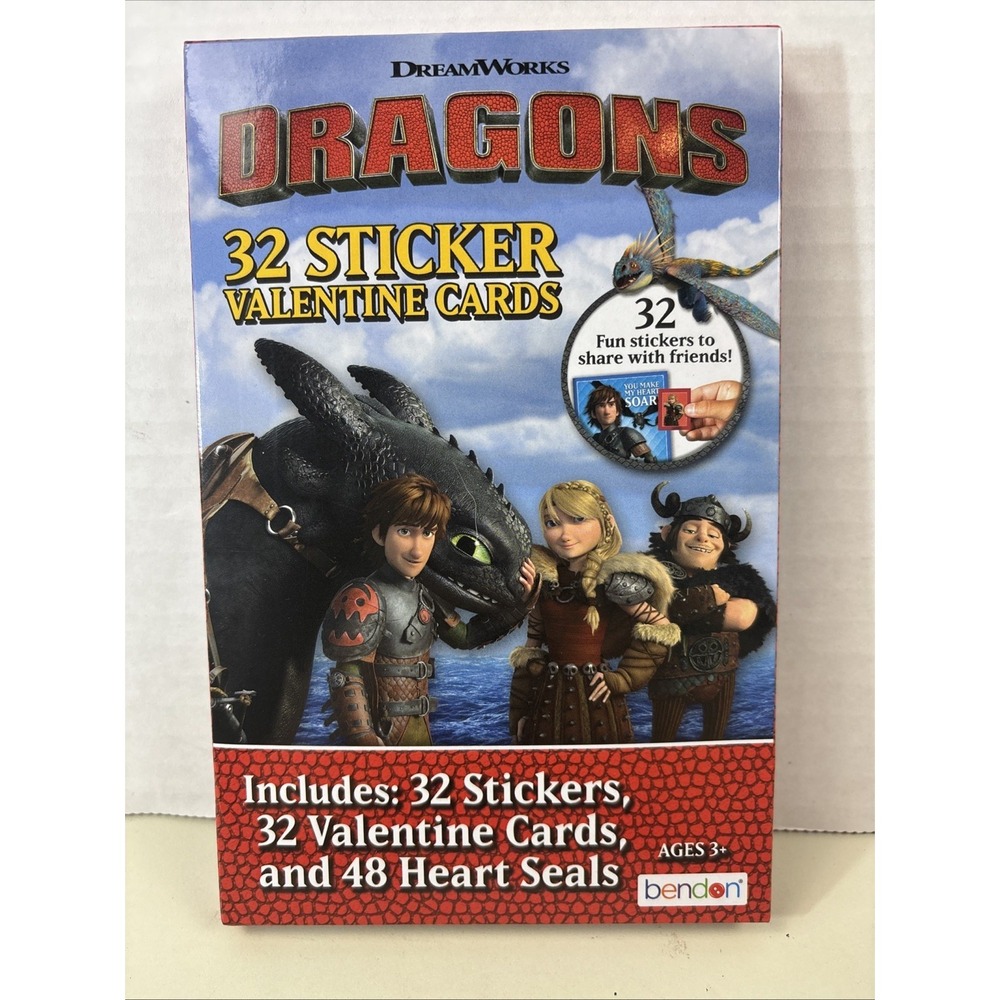 How To Train Your Dragon Valentine's Day 32‎ Cards/Stickers 48 Heart Seals Movie
